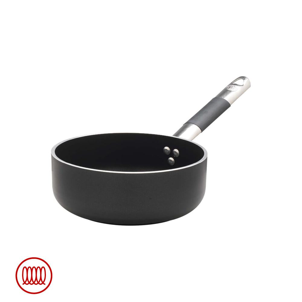 Agnelli AlBlack Shallow Induction Non-Stick Aluminum Saucepan 5mm with Cool Stainless Handle