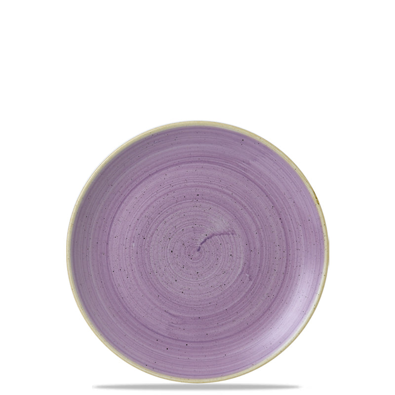 piatto rotondo ceramica lavanda con smalto lucido e bordi beige su sfondo bianco