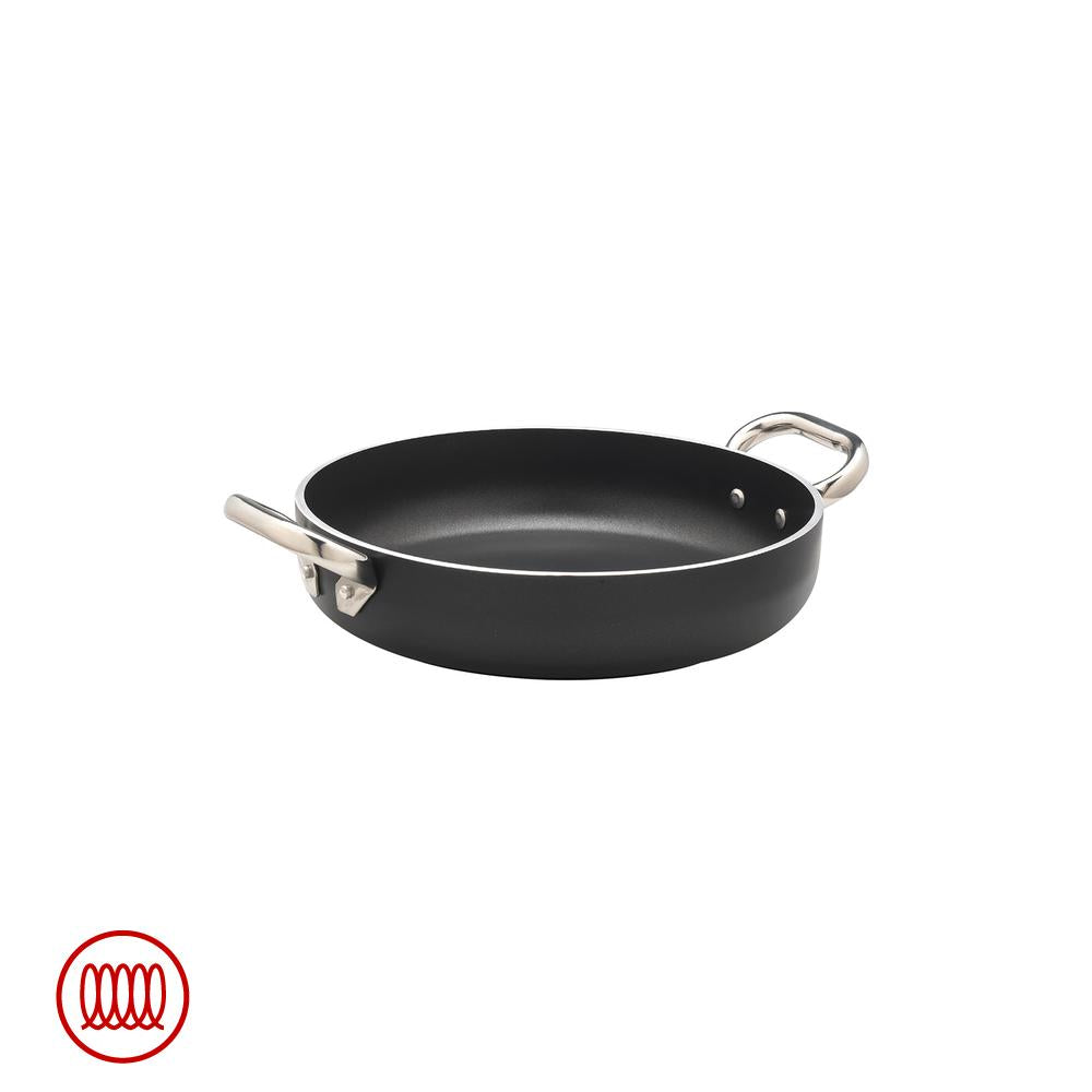 Agnelli AlBlack Niedrige Induktions-Bratpfanne aus Antihaft-Aluminium 5mm mit 2 Edelstahlgriffen