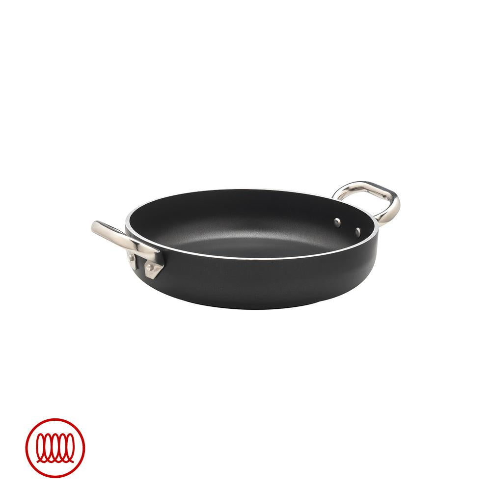 Agnelli AlBlack Niedrige Induktions-Bratpfanne aus Antihaft-Aluminium 5mm mit 2 Edelstahlgriffen
