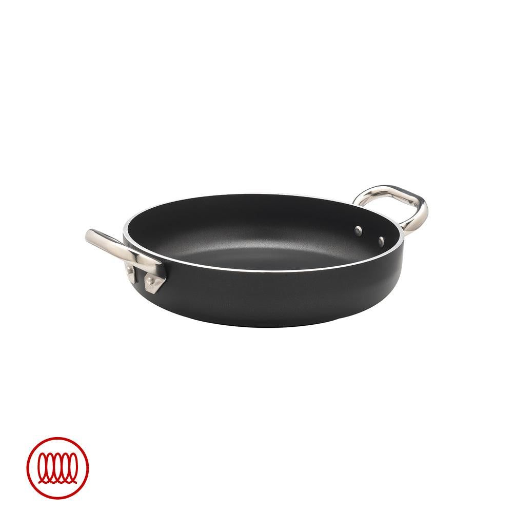 Agnelli AlBlack Niedrige Induktions-Bratpfanne aus Antihaft-Aluminium 5mm mit 2 Edelstahlgriffen