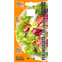 Orange Verpackung mit Bild von gemischtem grünem, rotem und gelbem Salat, Aufschrift Per Insalata for salad