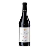 Barolo Monvigliero Belcolle Weinflasche aus dunklem Glas mit weißem Etikett und schwarzer, goldener und roter Schrift auf weißem Hintergrund