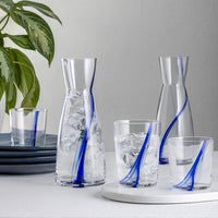 107.5 cl - Bormioli Rocco Stria Blu Waterkaraf in Glas - Set van 6 Stuks
