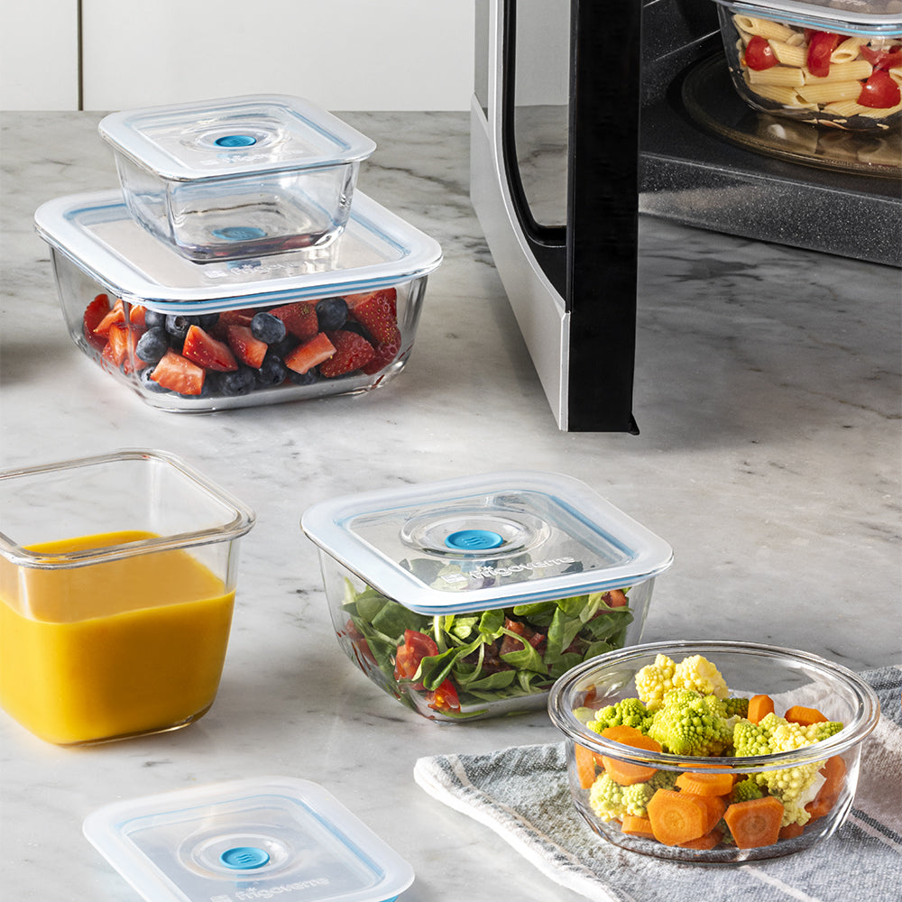 14x14 cm - Bormioli Rocco Frigoverre Smart square glass food container with freshness valve