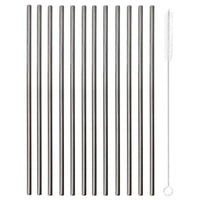 21 5 Cm Paderno Straight Reusable Stainless Steel Straws With Cleaning Brush Set of 12 Pcs