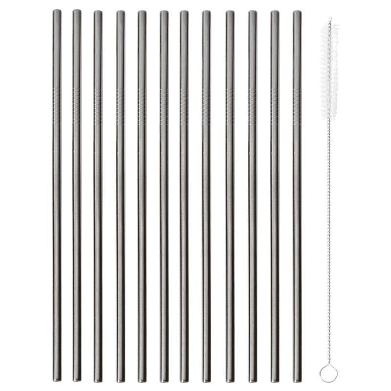 21 5 Cm Paderno Straight Reusable Stainless Steel Straws With Cleaning Brush Set of 12 Pcs