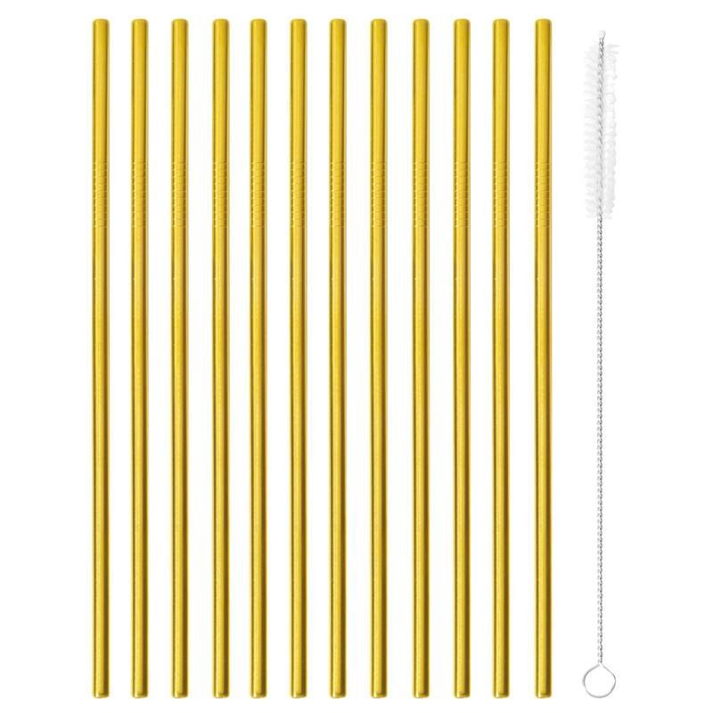 21 5 Cm Paderno Straight Reusable Stainless Steel Straws With Cleaning Brush Set of 12 Pcs