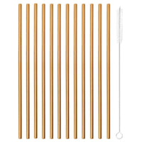21 5 Cm Paderno Straight Reusable Stainless Steel Straws With Cleaning Brush Set of 12 Pcs