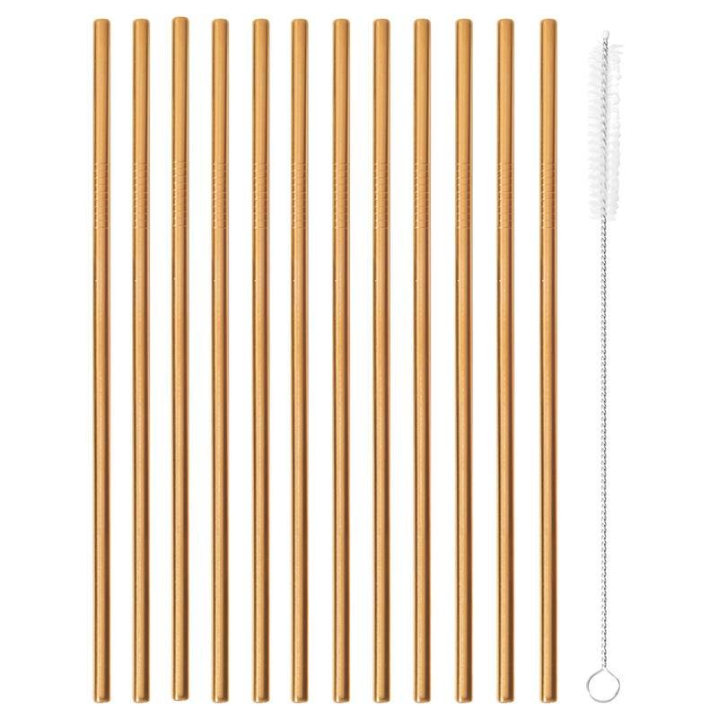 21 5 Cm Paderno Straight Reusable Stainless Steel Straws With Cleaning Brush Set of 12 Pcs