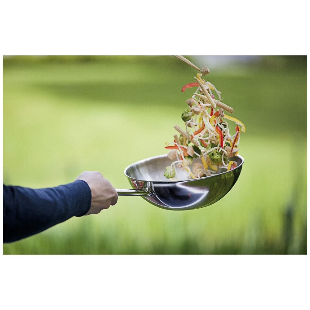 Demeyere Apollo flat-bottom wok in 18/10 stainless steel