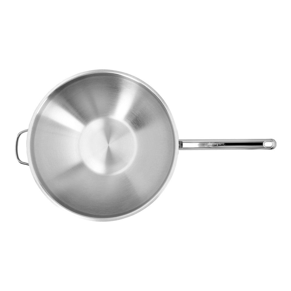 Demeyere Apollo flat-bottom wok in 18/10 stainless steel