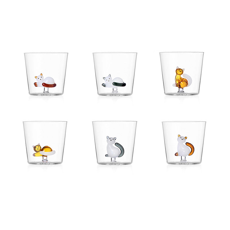 35 Cl Ichendorf Tabby Cat Bicchiere Acqua Gatti In Vetro Borosilicato Set 6 Pezzi