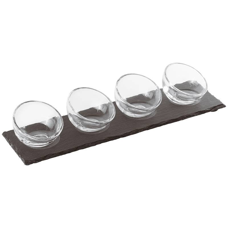 4 3 Cl Paderno Happy Hour Coppette Per Aperitivo avec support plateau en ardoise Set de 5 pz