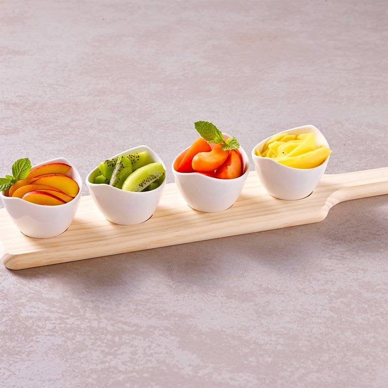 Paderno Happy Hour Coupelles pour Apéritif Ovales Avec Support En Bois Set 4 pièces