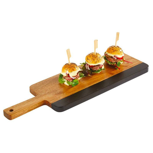 30 5X13 Cm Paderno Tableware Buffet And Display Plateau avec Anse en Acacia Décor Ardoise