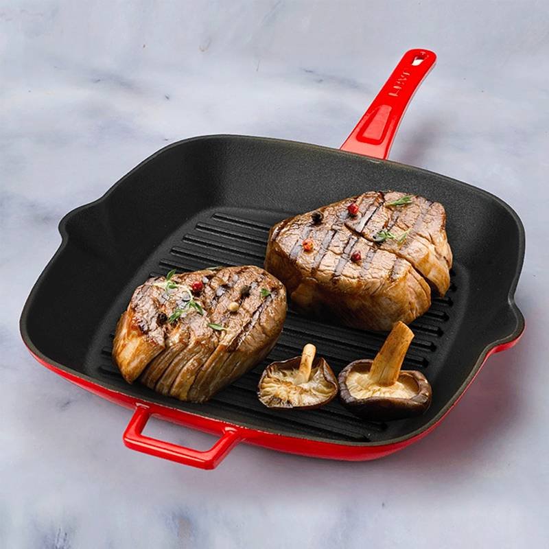 26X26 Cm Paderno Square Grill Pan with Handle in Enameled Cast Iron