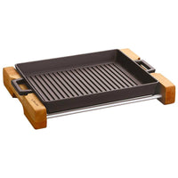 32X26 Cm Paderno Plancha rectangular de hierro fundido esmaltado con soporte madera