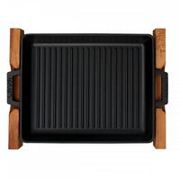 32X26 Cm Paderno Plancha rectangular de hierro fundido esmaltado con soporte madera