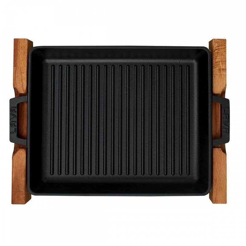 32X26 Cm Paderno Plancha rectangular de hierro fundido esmaltado con soporte madera