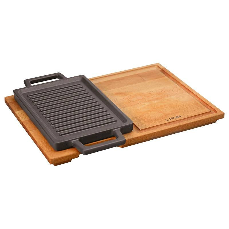 22X15 Cm Paderno Plancha grill rectangular de hierro fundido esmaltado con soporte madera