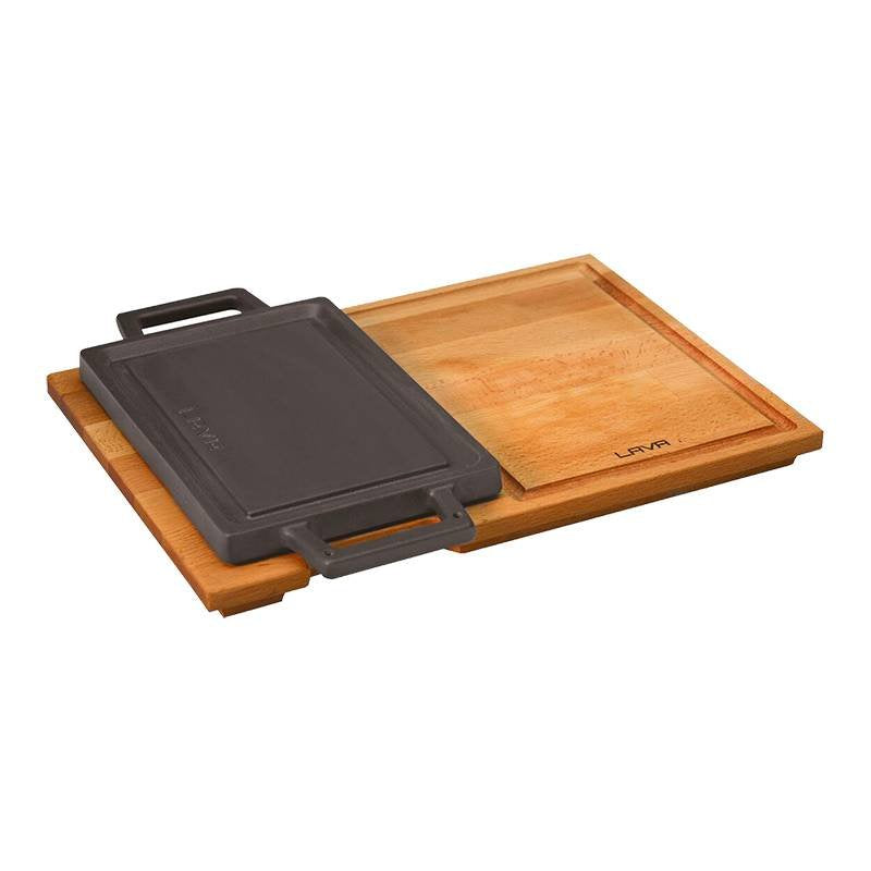 22X15 Cm Paderno Plancha grill rectangular de hierro fundido esmaltado con soporte madera