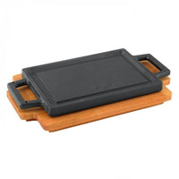 22X30 Cm Paderno Plancha grill rectangular de hierro fundido esmaltado con soporte madera