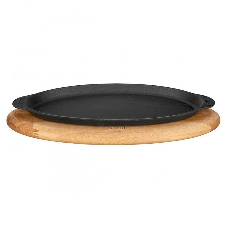 29 5X15 5 Cm Paderno Cast Iron Cookware Plato hierro fundido con soporte madera