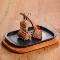 32X20 Cm Paderno Cast Iron Cookware Plato de Hierro Fundido con Soporte de Madera