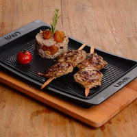 36X24 Cm Paderno Cast Iron Cookware Piatto In Ghisa Con Supporto In Legno