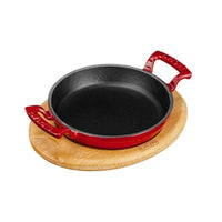 16 Cm Paderno Cazuela redonda de hierro fundido esmaltado con soporte madera