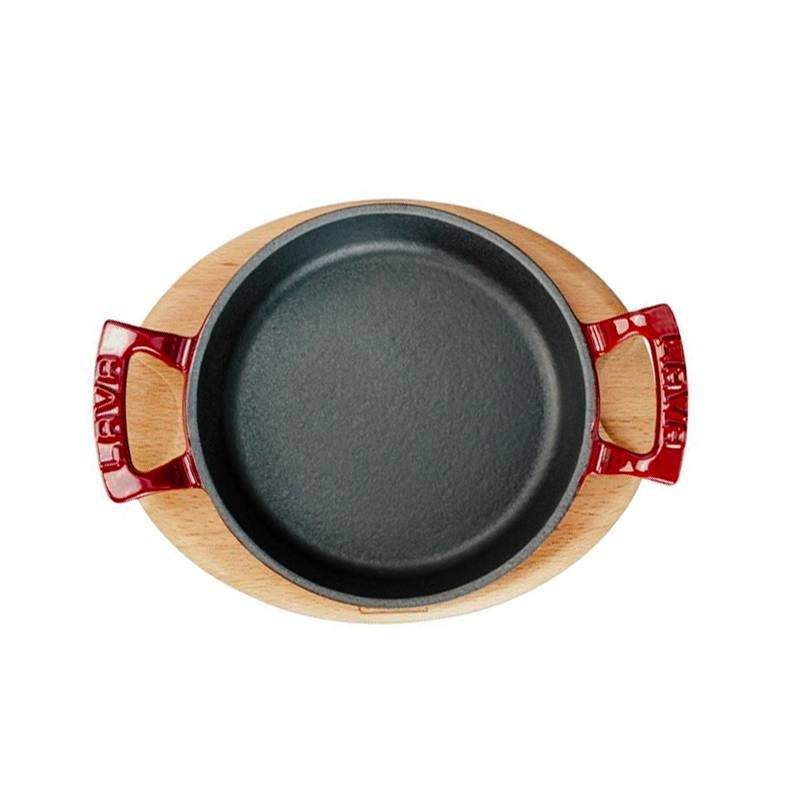 16 Cm Paderno Cazuela redonda de hierro fundido esmaltado con soporte madera