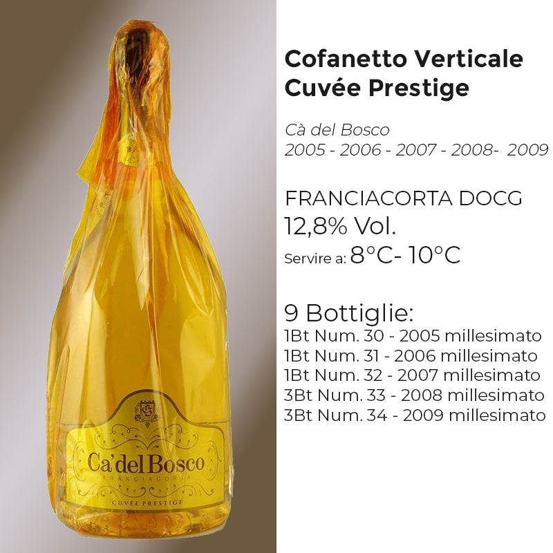Cuvee Prestige Coffret vertical Franciacorta Docg Ca Del Bosco set de 9 bouteilles