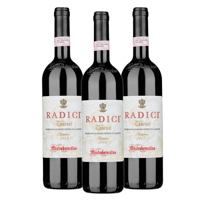 Radici Verticale Taurasi Docg Riserva 2015 2016 2017 Cantine Mastroberardino Set 3 Bouteilles