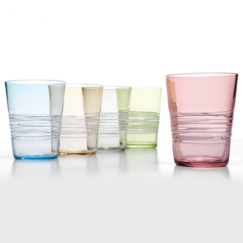 40 Cl Zafferano Filante Bicchiere Acqua Righe In Vetro Soffiato Set 6 Pezzi