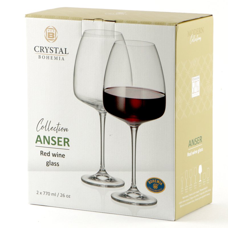 61 Cl Crystalex Bohemia Anser Calice Vino Rosso In Vetro Set 2 Pezzi