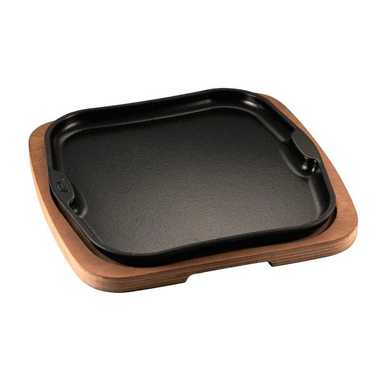 29X29 Cm Ilsa Gourmet Piatto In Ghisa Con Supporto In Legno