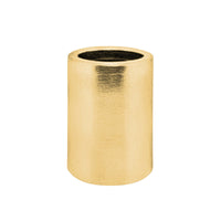 short cylindrical tube in shiny gold color, black interior, no additional elements on white background