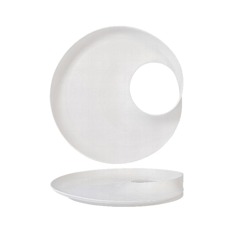 30 Cm Essentia Magnesium Hole Plato de Presentación Redondo en Porcelana Set 2 Pzs