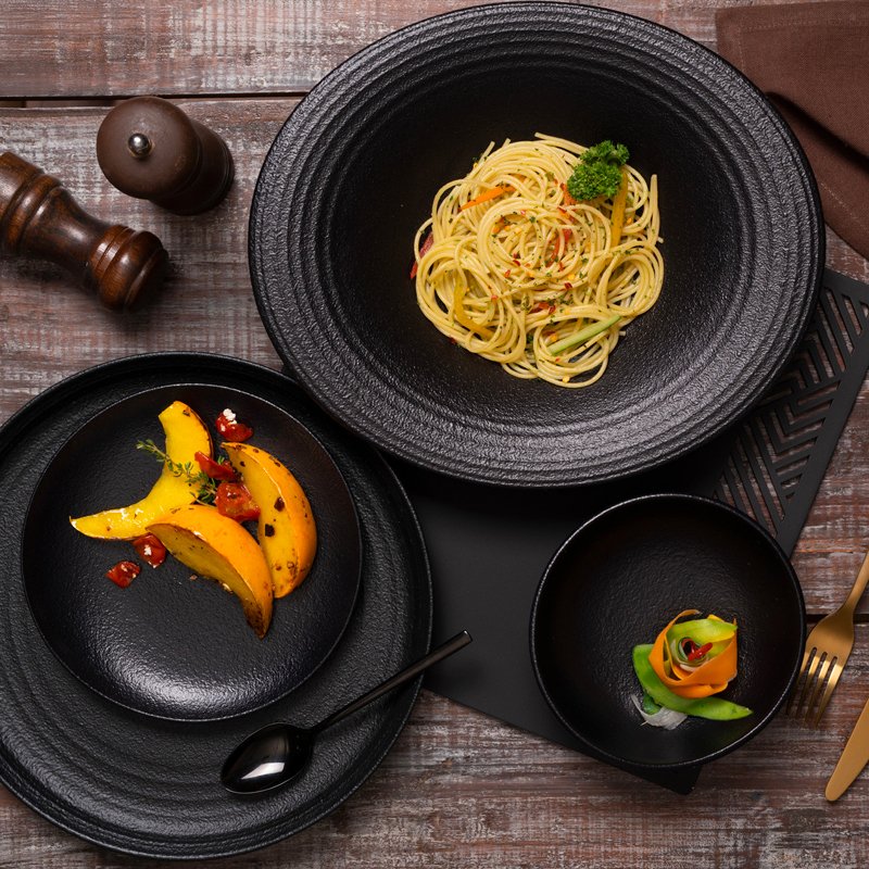 26 Cm Ariane Black Dazzle Assiette creuse en porcelaine Set 6 Pcs