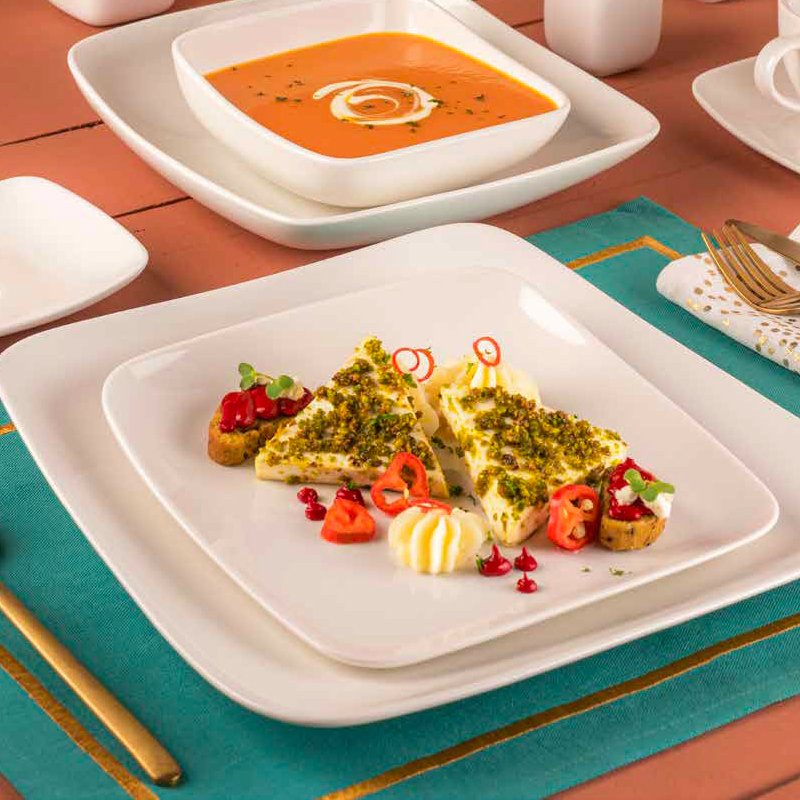27X27 Cm Ariane Vital Square Flat Plate In Porcelain Set 12 Pcs