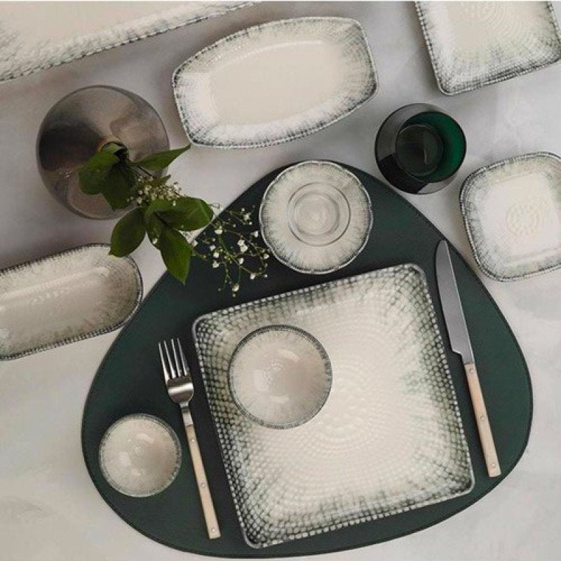 35X26 Cm Kutahya Porselen Oregon Rectangular Serving Tray Plate in Porcelain Set of 6 Pcs