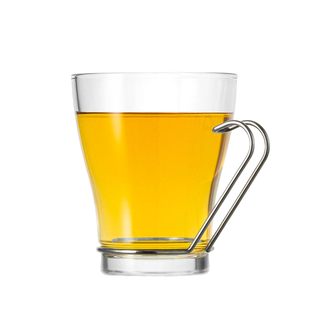 24 cl - Borgonovo Debora Tea Cup In Glass With Steel Handle - Set 6 Pcs