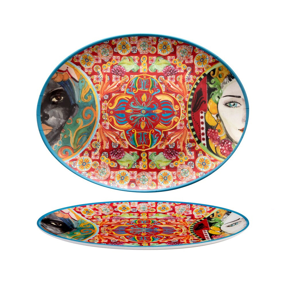 46x35 cm - Caltagirone Ovaler Präsentations-Tablettteller aus Melamin