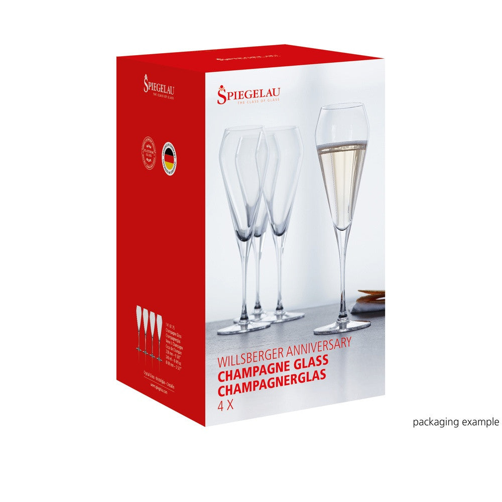 25.2 cl - Spiegelau Willsberger Anniversary Champagne Flute In Crystal Glass - Set of 4 Pcs