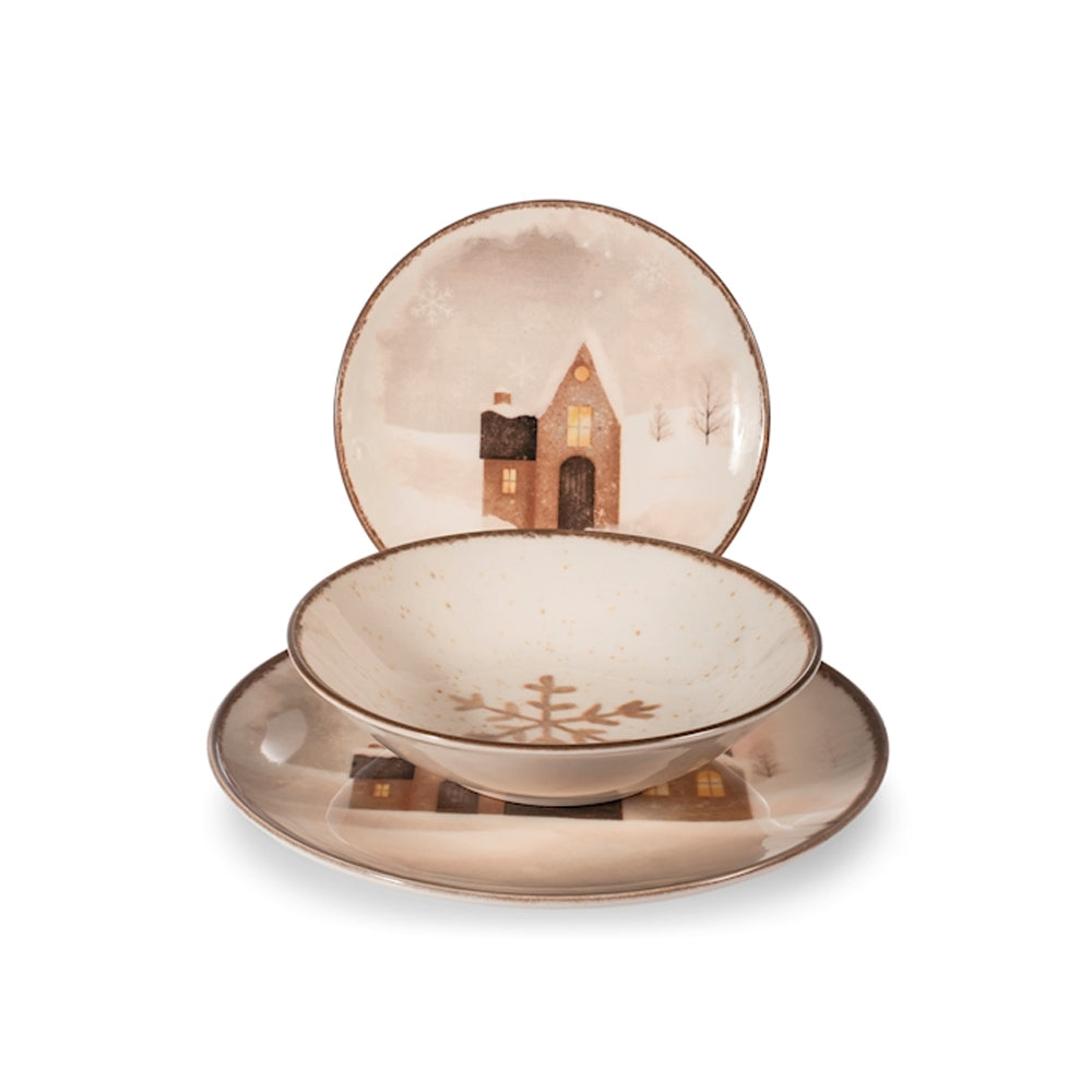 H&H Cinnamon Glows Christmas Dinnerware Set In Stoneware Set of 18 Pcs