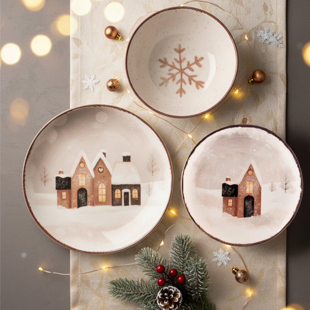 H&H Cinnamon Glows Christmas Dinnerware Set In Stoneware Set of 18 Pcs