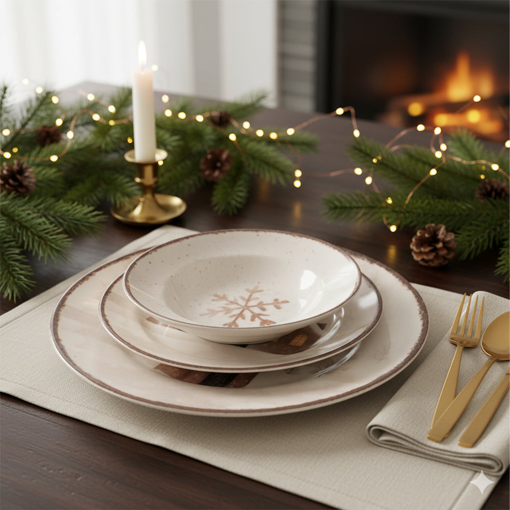 H&H Cinnamon Glows Christmas Dinnerware Set In Stoneware Set of 18 Pcs
