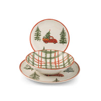 H&H Coupe Adventure Servies met kerstdecor van steengoed set van 12 stuks