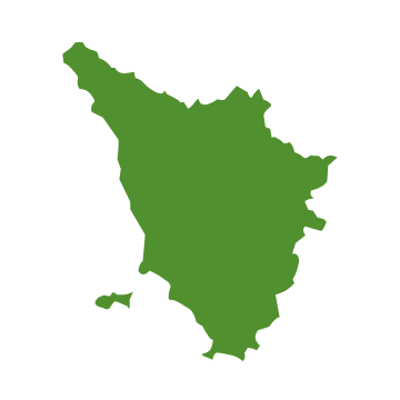 cartina verde senza dettagli della regione Toscana con l'isola d'Elba in basso a sinistra su sfondo bianco